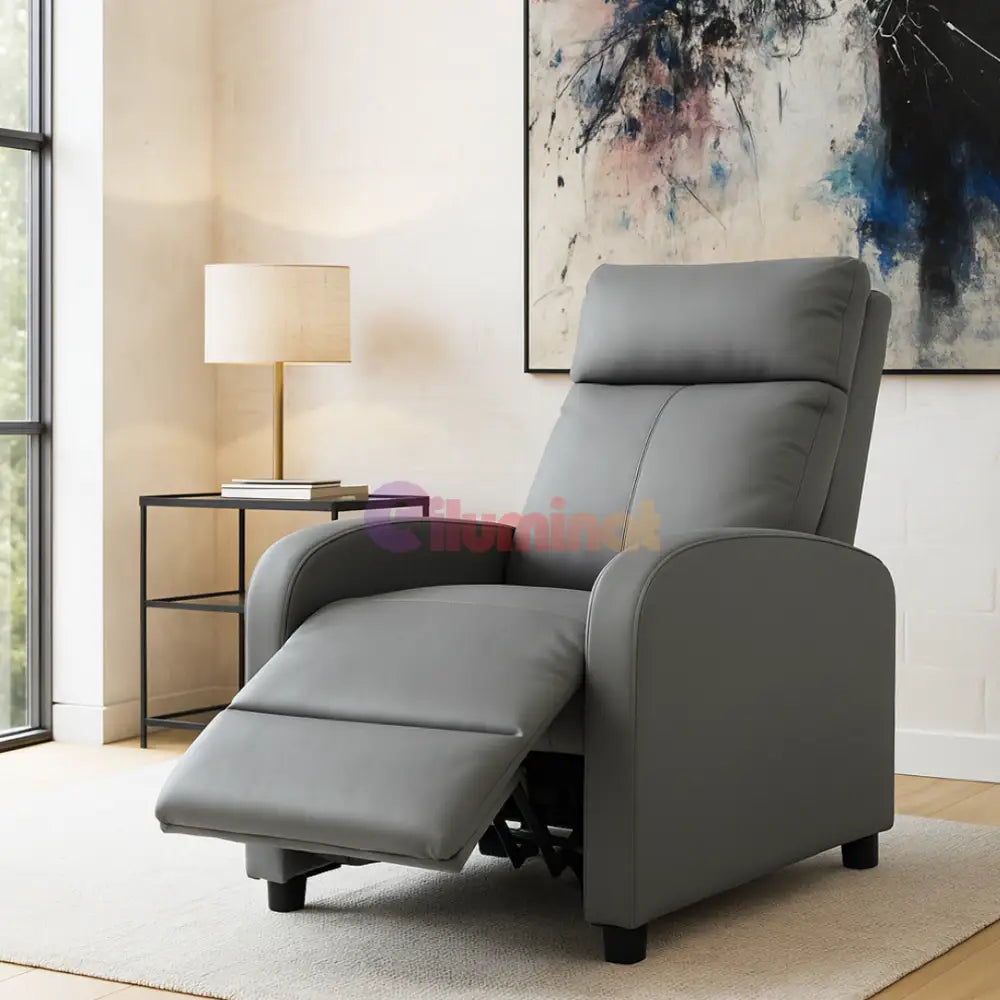 Fotoliu Recliner din Piele Ecologică Spatar Rabatabil si Suport Picioare Extensibil Gri FOTOLIU CU RECLINER / GRI Chairs