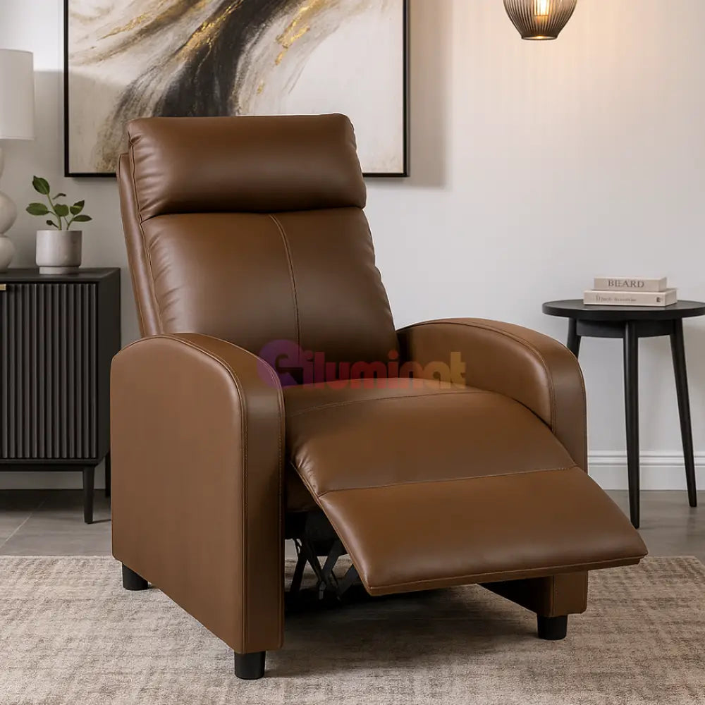 Fotoliu Recliner din Piele Ecologică Spatar Rabatabil si Suport Picioare Extensibil Kaki FOTOLIU CU RECLINER / Brown