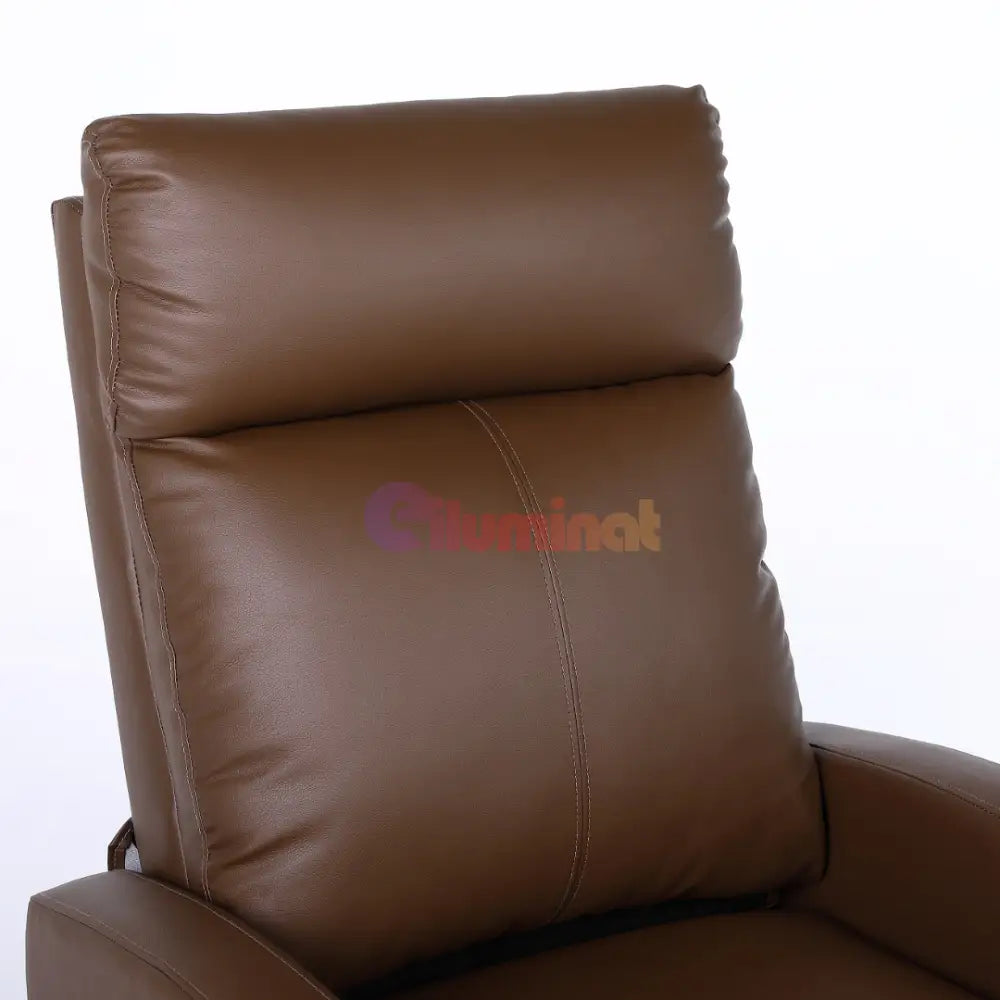 Fotoliu Recliner din Piele Ecologică Spatar Rabatabil si Suport Picioare Extensibil Kaki FOTOLIU CU RECLINER / Brown