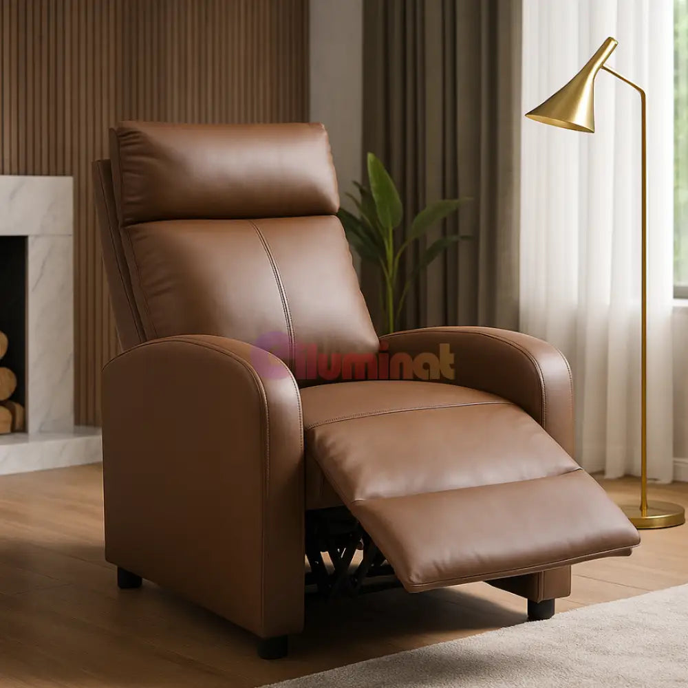 Fotoliu Recliner din Piele Ecologică Spatar Rabatabil si Suport Picioare Extensibil Kaki FOTOLIU CU RECLINER / Brown