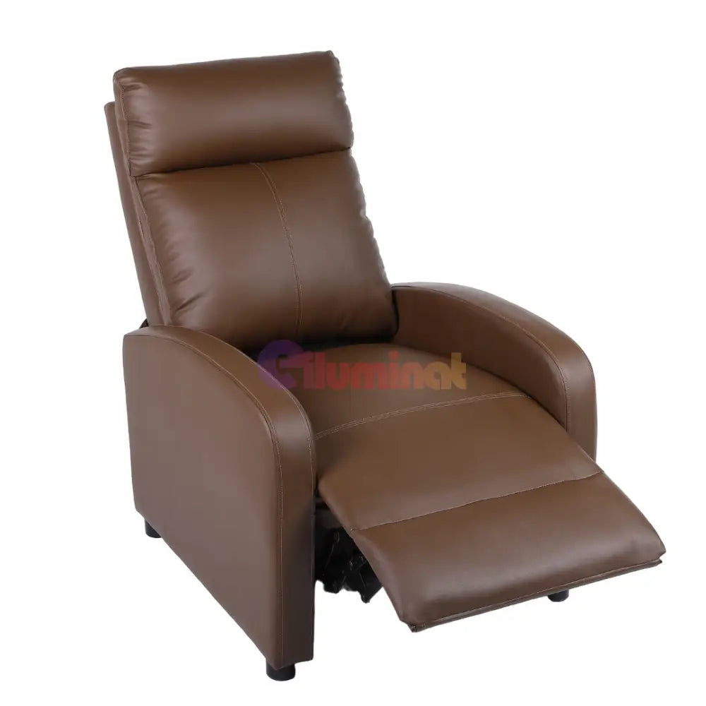 Fotoliu Recliner din Piele Ecologică Spatar Rabatabil si Suport Picioare Extensibil Kaki FOTOLIU CU RECLINER / Brown