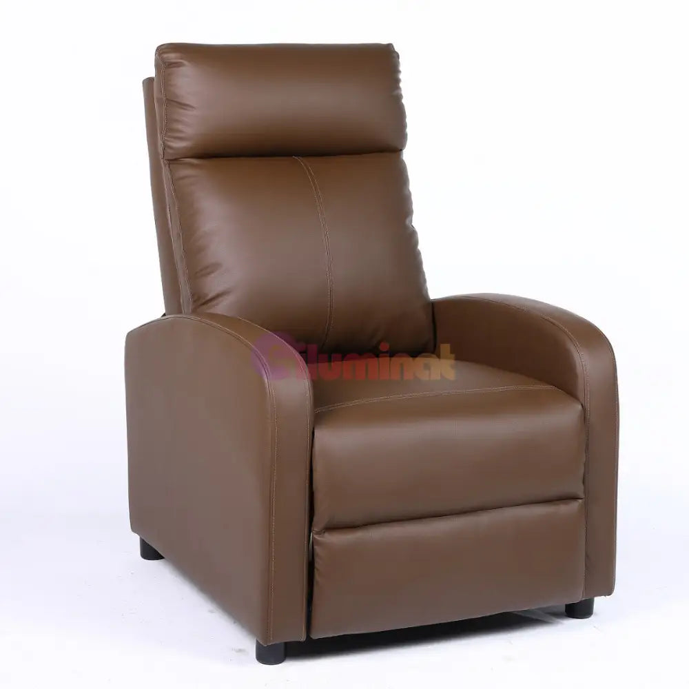 Fotoliu Recliner din Piele Ecologică Spatar Rabatabil si Suport Picioare Extensibil Kaki FOTOLIU CU RECLINER / Brown