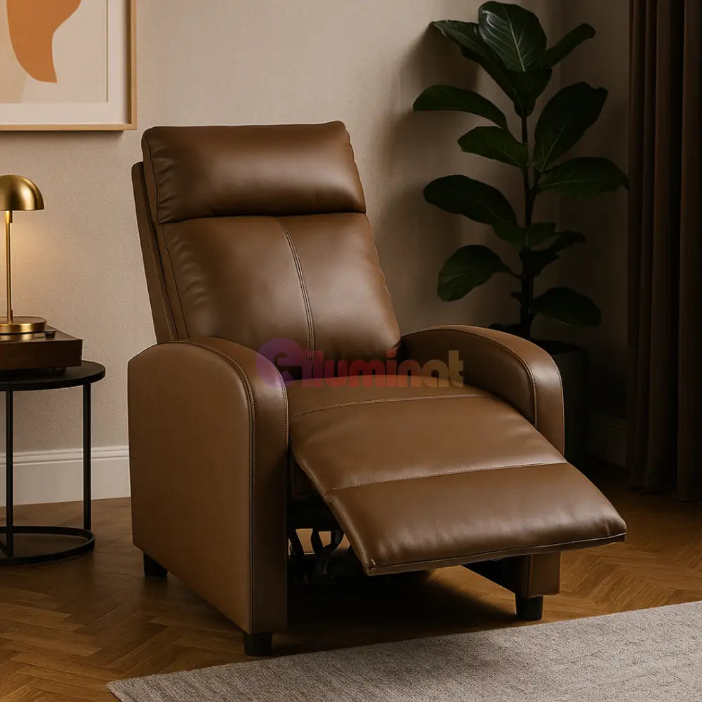 Fotoliu Recliner din Piele Ecologică Spatar Rabatabil si Suport Picioare Extensibil Kaki FOTOLIU CU RECLINER / Brown