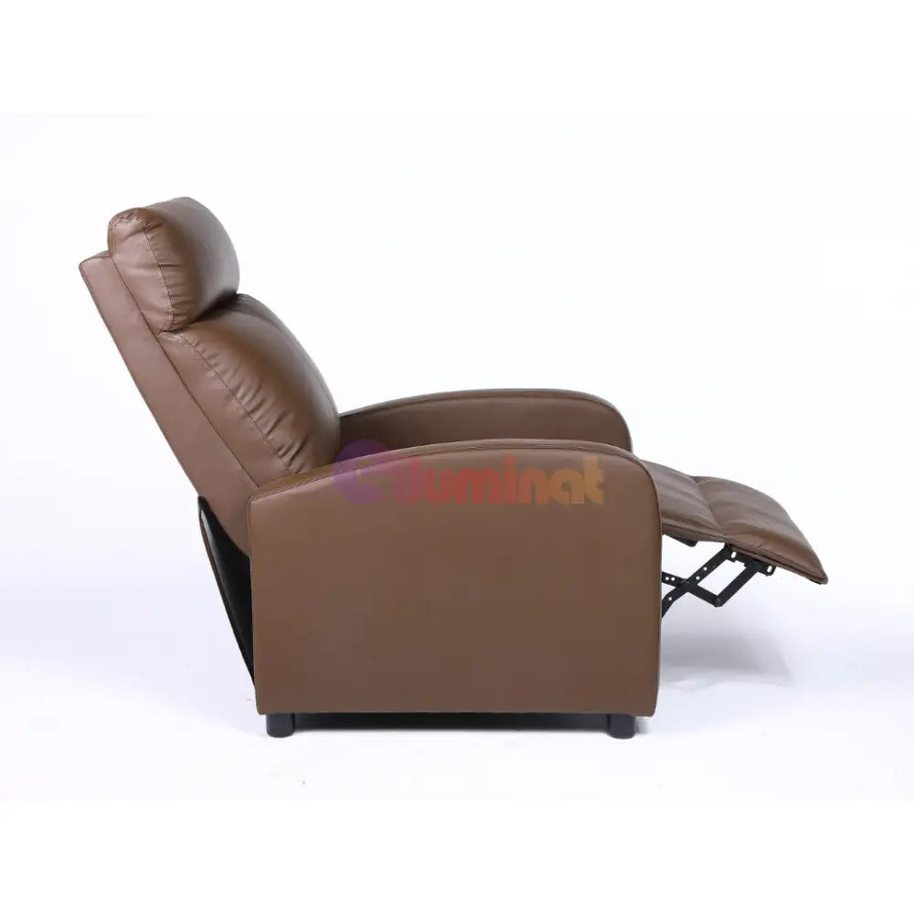 Fotoliu Recliner din Piele Ecologică Spatar Rabatabil si Suport Picioare Extensibil Kaki FOTOLIU CU RECLINER / Brown