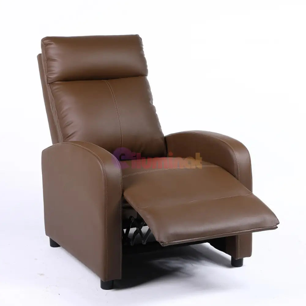 Fotoliu Recliner din Piele Ecologică Spatar Rabatabil si Suport Picioare Extensibil Kaki FOTOLIU CU RECLINER / Brown