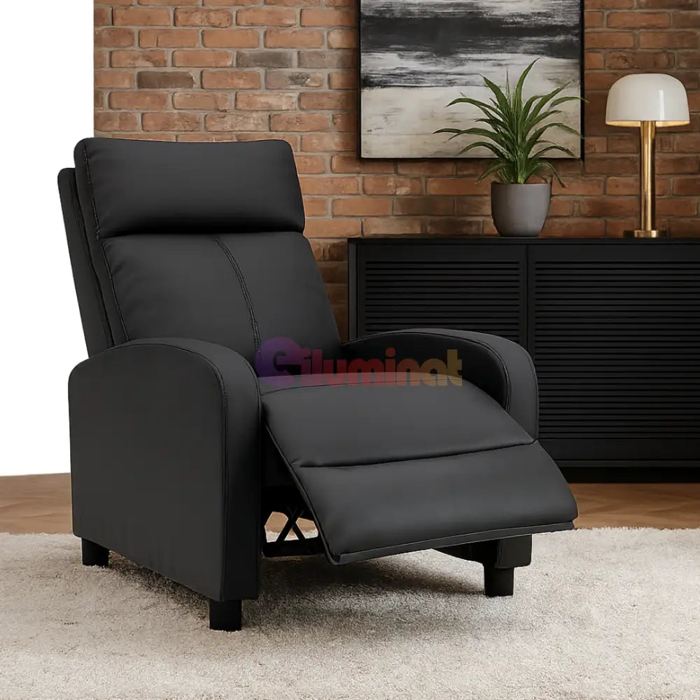 Fotoliu Recliner din Piele Ecologică Spatar Rabatabil si Suport Picioare Extensibil Negru FOTOLIU CU RECLINER / NEAGRA