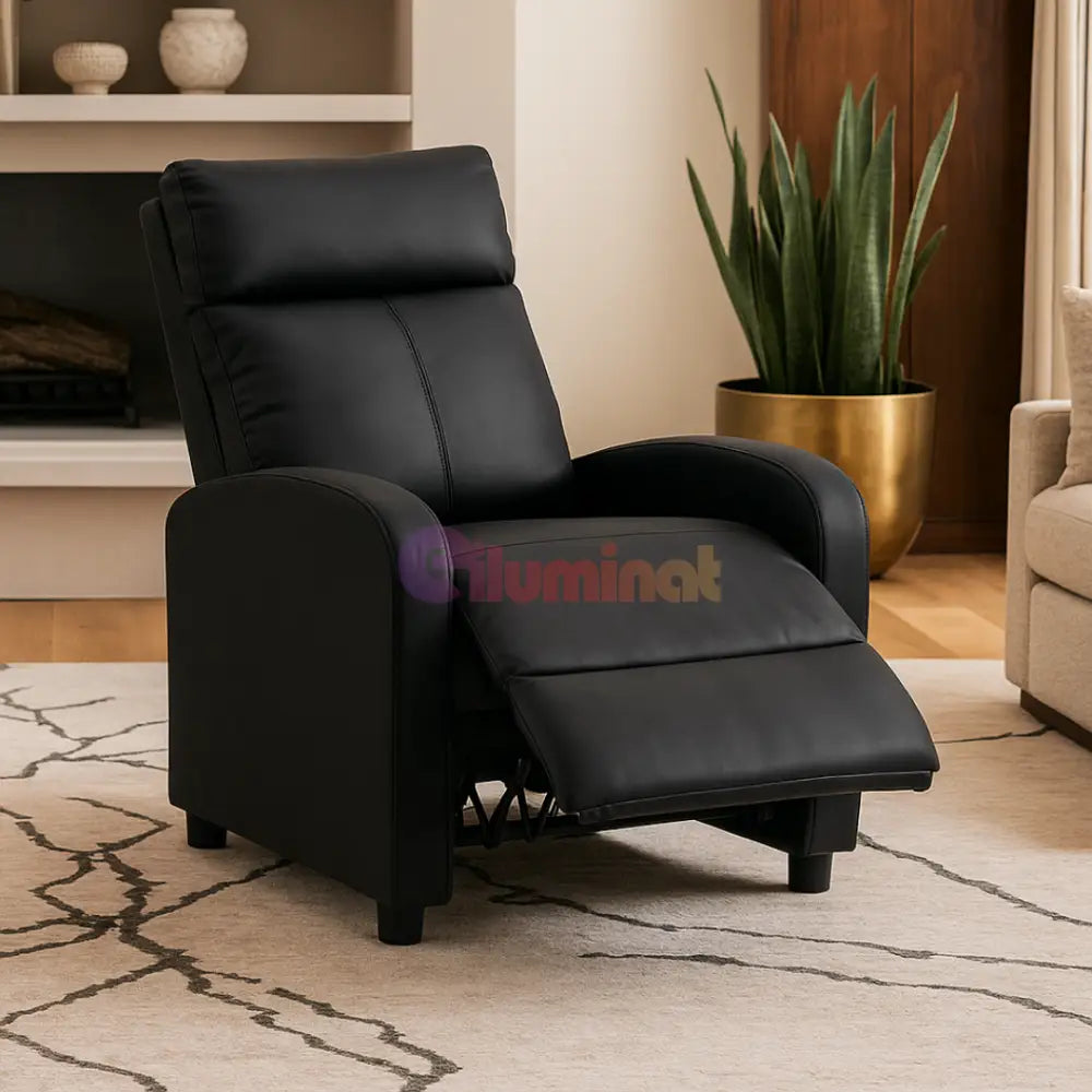 Fotoliu Recliner din Piele Ecologică Spatar Rabatabil si Suport Picioare Extensibil Negru FOTOLIU CU RECLINER / NEAGRA