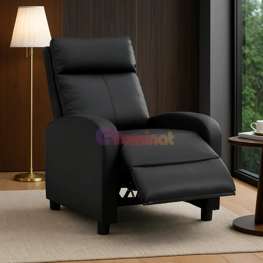 Fotoliu Recliner din Piele Ecologică Spatar Rabatabil si Suport Picioare Extensibil Negru FOTOLIU CU RECLINER / NEAGRA