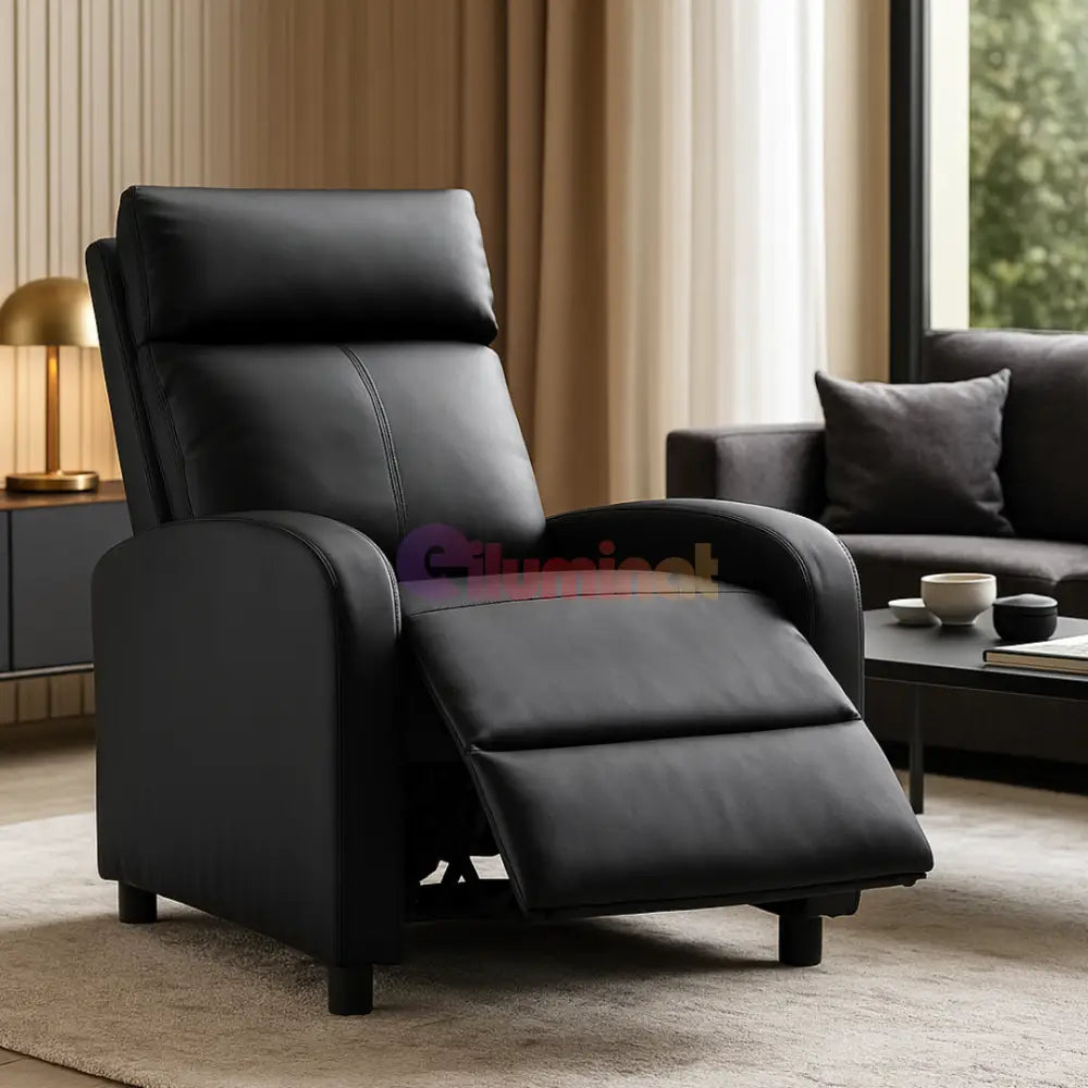 Fotoliu Recliner din Piele Ecologică Spatar Rabatabil si Suport Picioare Extensibil Negru FOTOLIU CU RECLINER / NEAGRA