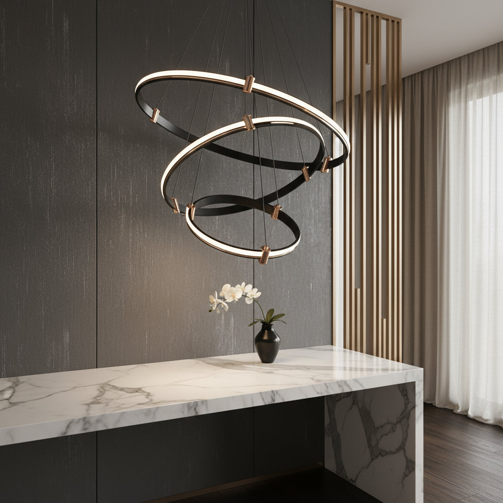 Lustra LED Suspendata ZENO Black 3 Segmente Echivalent 400W Telecomanda