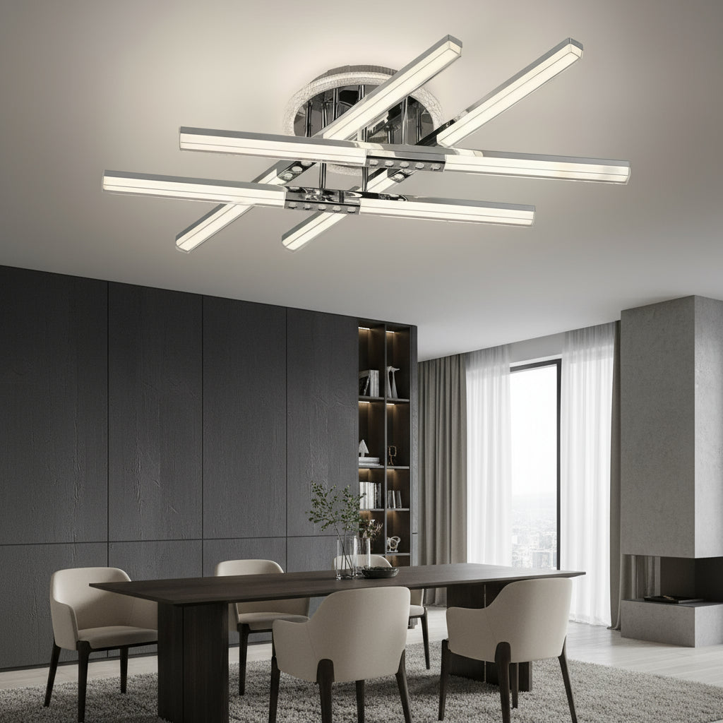 Lustra LED 4 Lines ROEN Silver Echivalent 400W Telecomanda