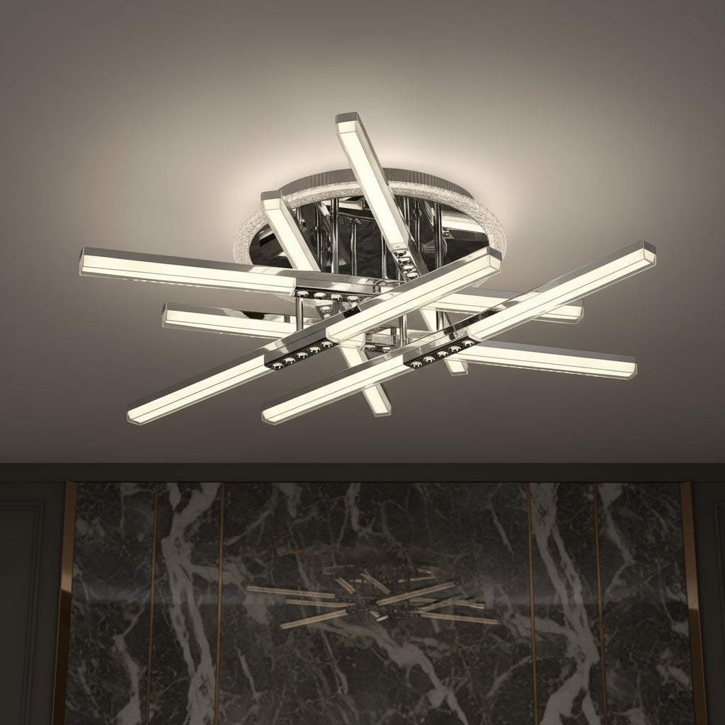 Lustra LED 6 Lines ROEN Silver Echivalent 700W Telecomanda