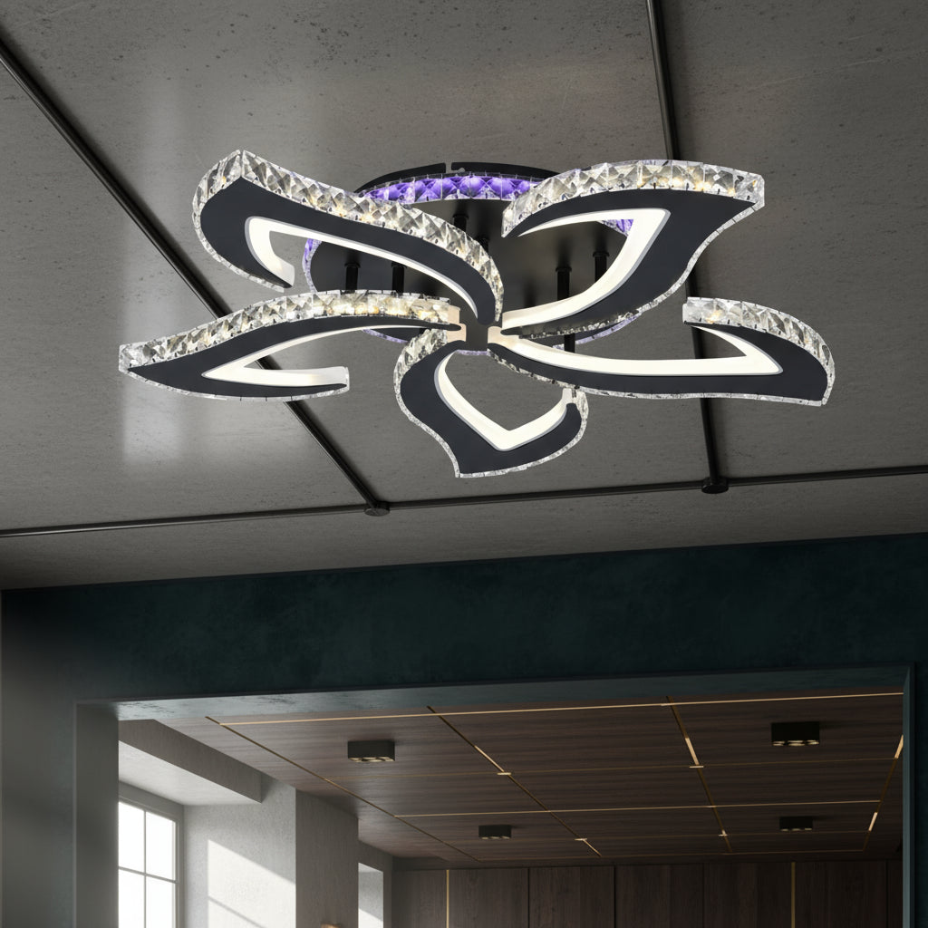 Lustra LED Camelia Cristal RGB Black Echivalent 600W Telecomanda