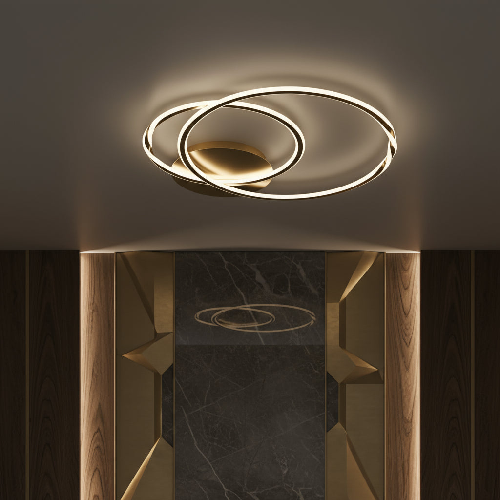 Lustra LED 2 GOLD CIRCLE Echivalent 600W Telecomanda