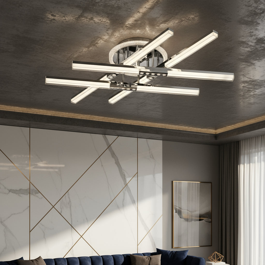 Lustra LED 4 Lines ROEN Silver Echivalent 400W Telecomanda