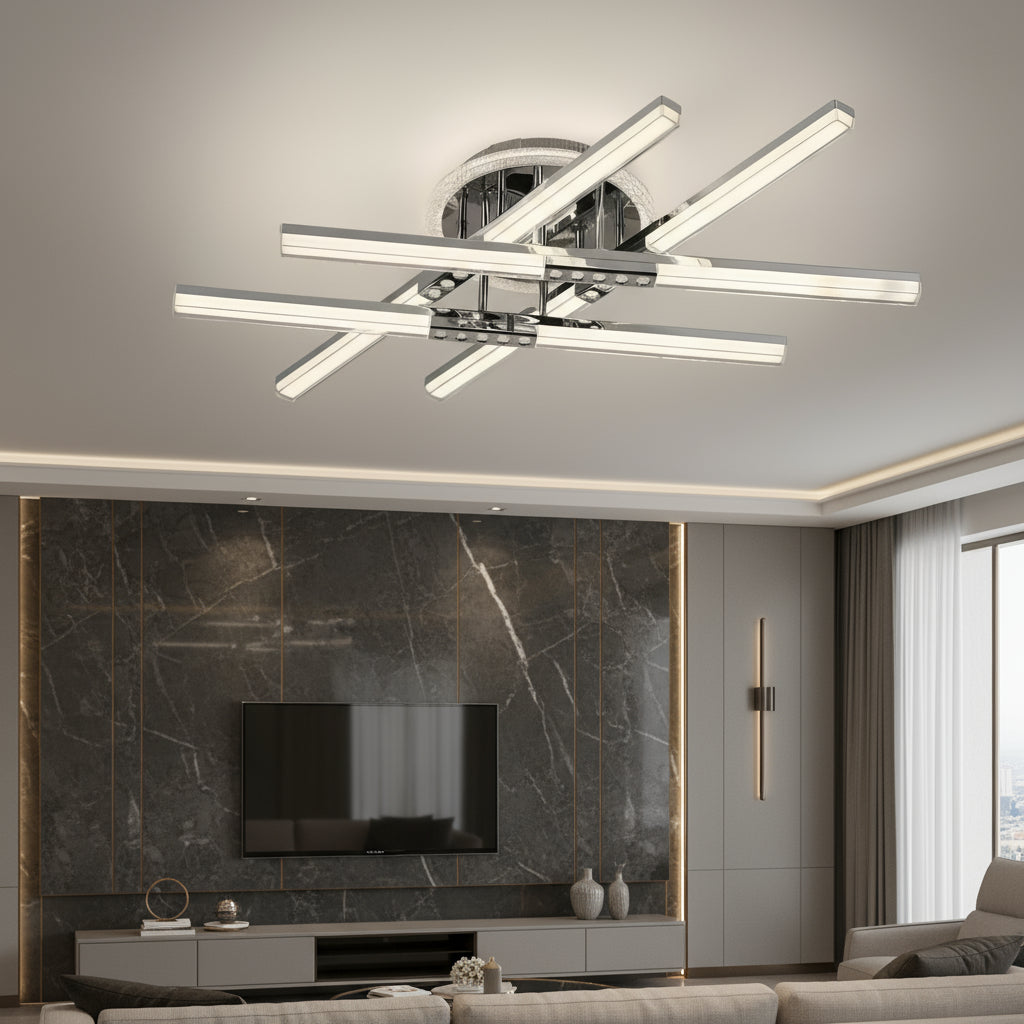 Lustra LED 4 Lines ROEN Silver Echivalent 400W Telecomanda