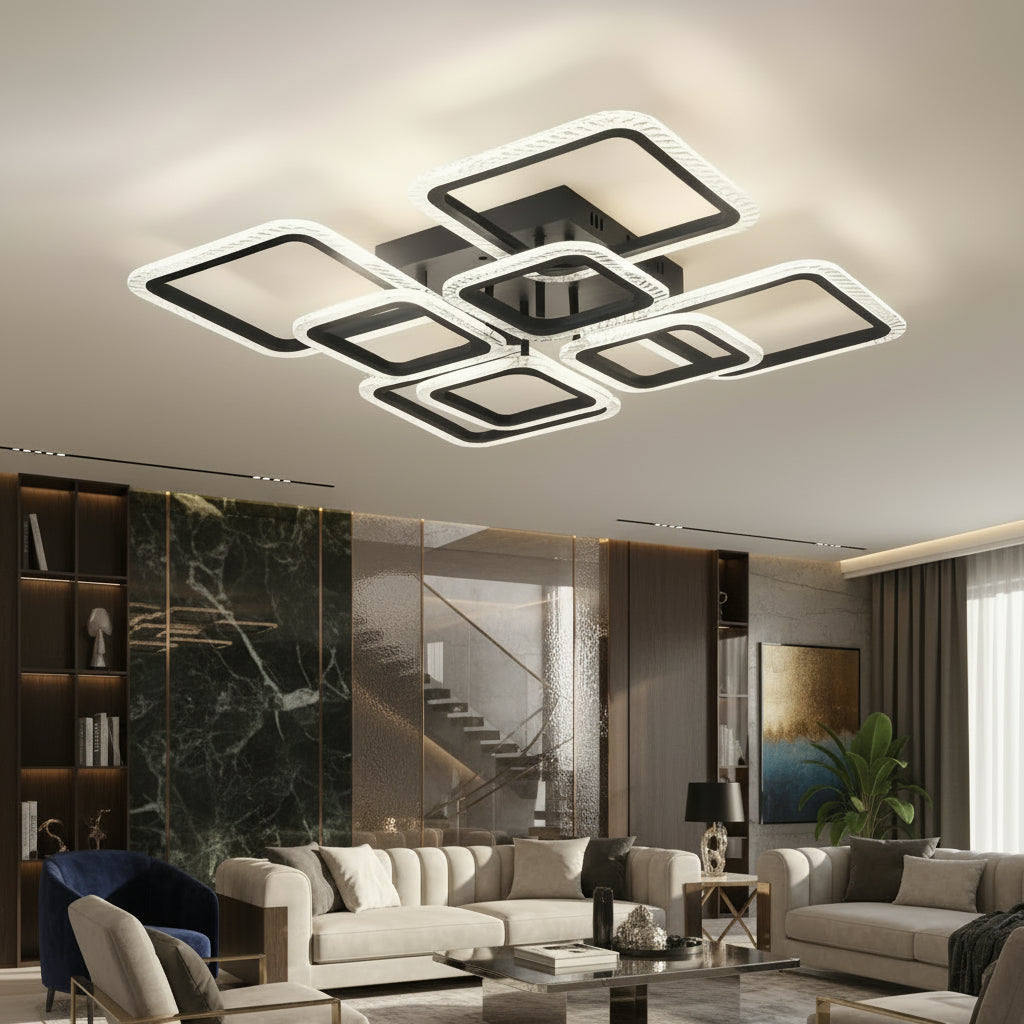 Lustra LED 4+4 Square Gigant BUBBLES BLACK Echivalent 800W Telecomanda