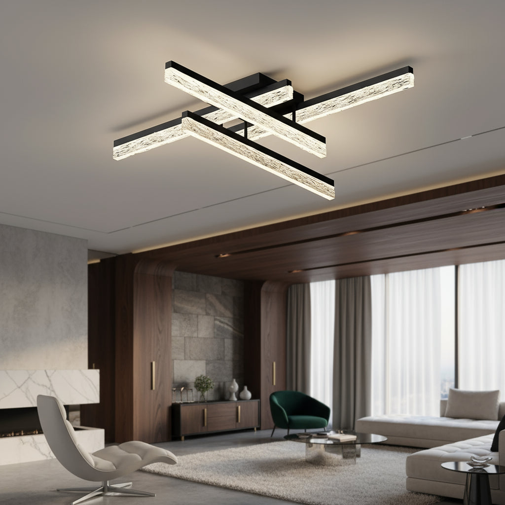 Lustra LED 4 LINES SAARI Black Echivalent 400W Telecomanda