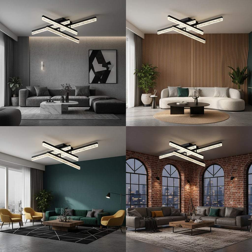 Lustra LED 4 LINES SAARI Black Echivalent 400W Telecomanda