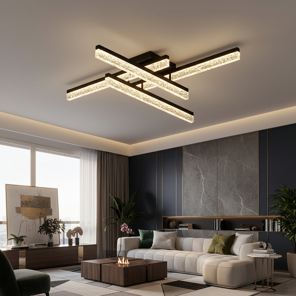 Lustra LED 4 LINES SAARI Black Echivalent 400W Telecomanda