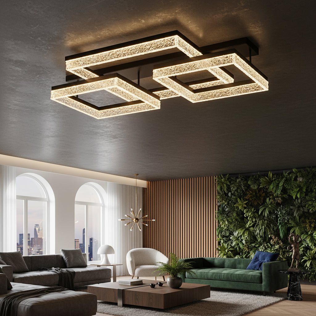 Lustra LED Three Square SAARI Black Echivalent 500W Telecomanda