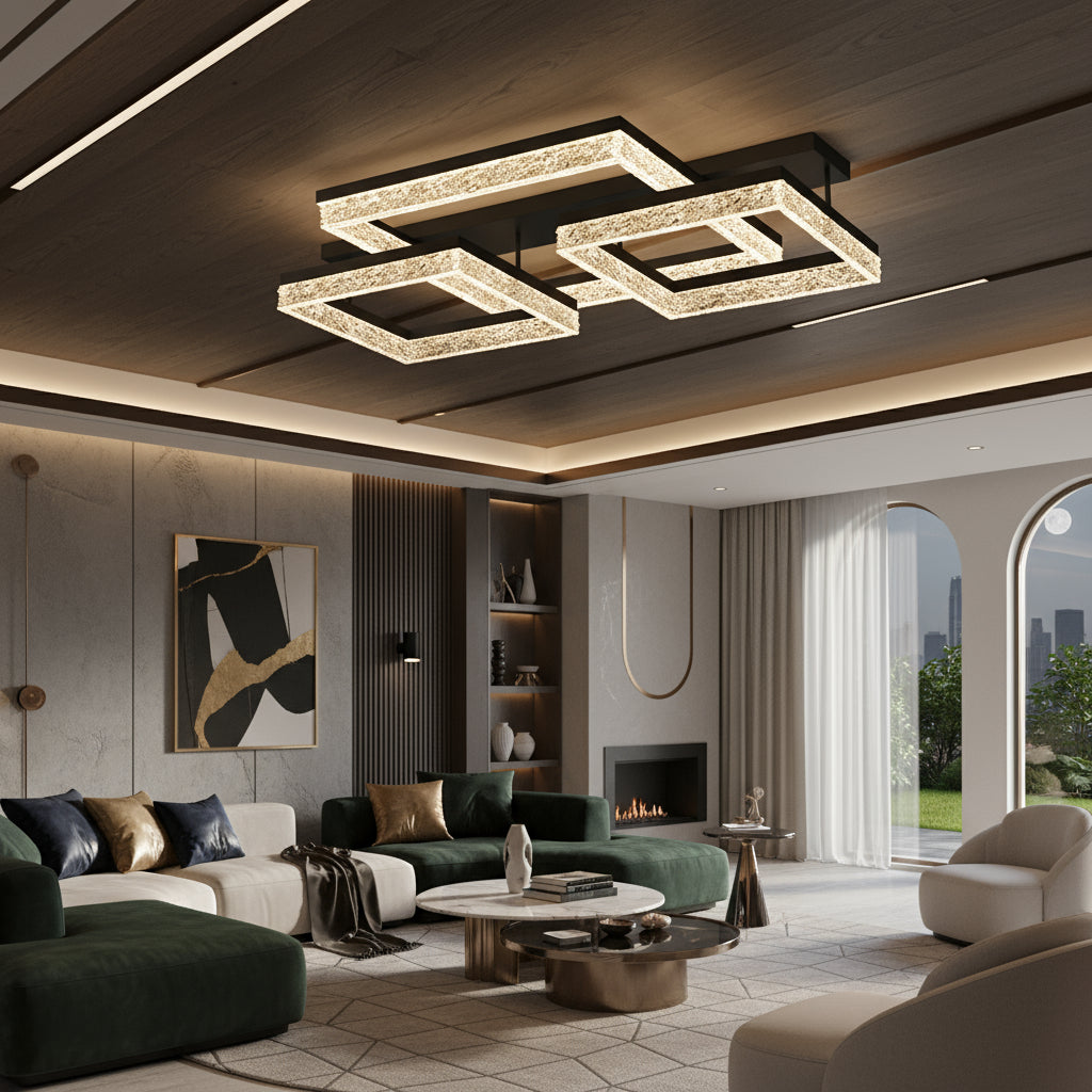 Lustra LED Three Square SAARI Black Echivalent 500W Telecomanda