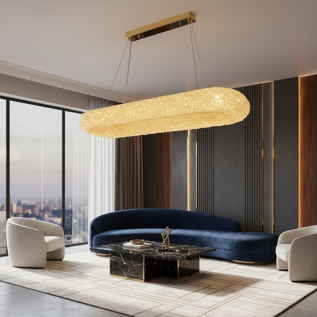 Lustra LED Suspendata ENZO Golden Sponge Cristal Echivalent 400W