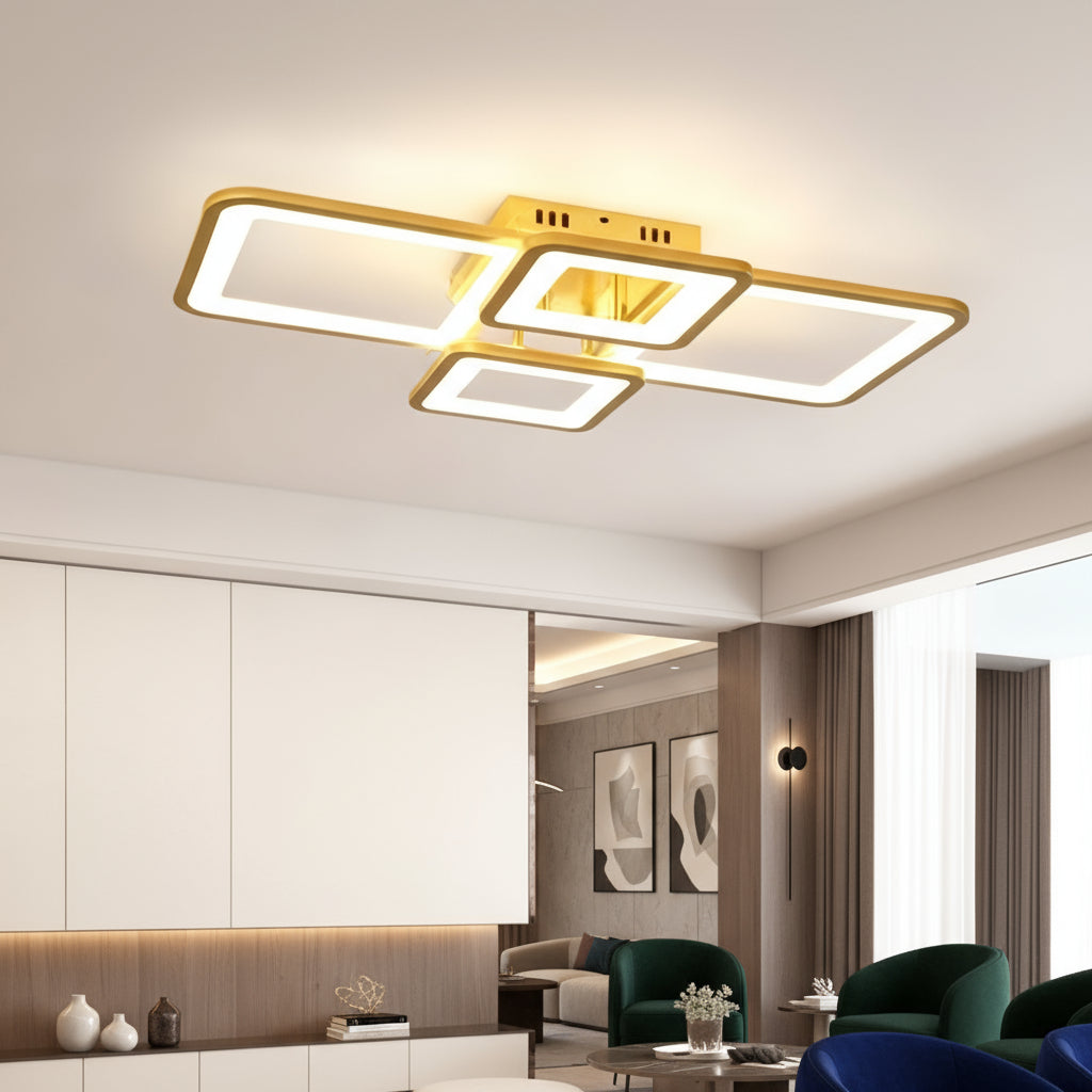 Lustra LED 4 Square LUMO Gold Echivalent 500W Telecomanda