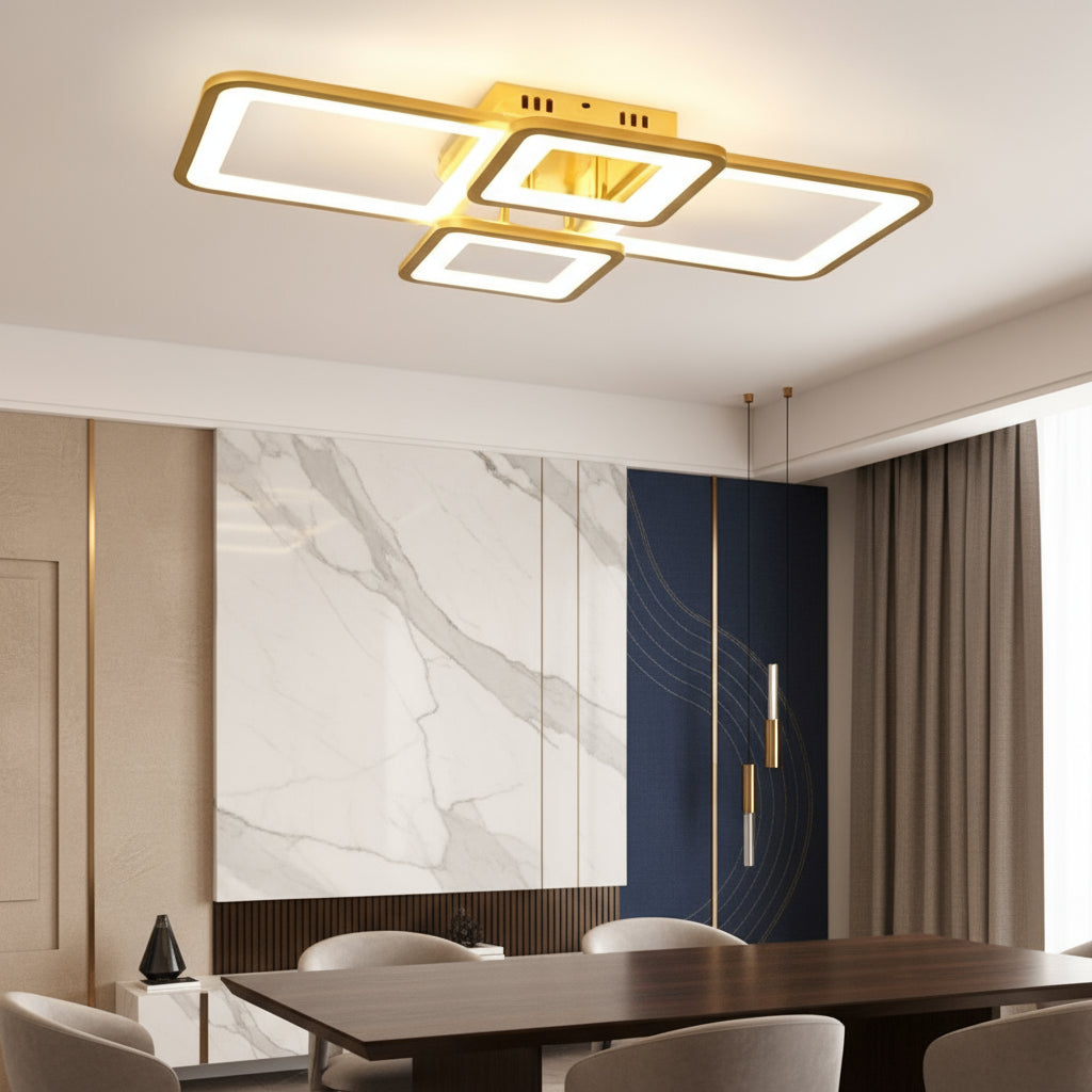 Lustra LED 4 Square LUMO Gold Echivalent 500W Telecomanda