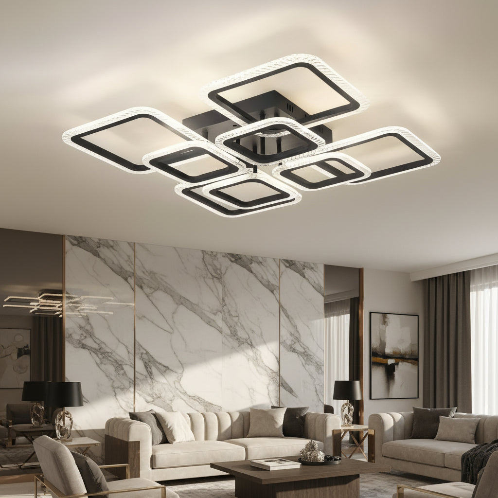 Lustra LED 4+4 Square Gigant BUBBLES BLACK Echivalent 800W Telecomanda