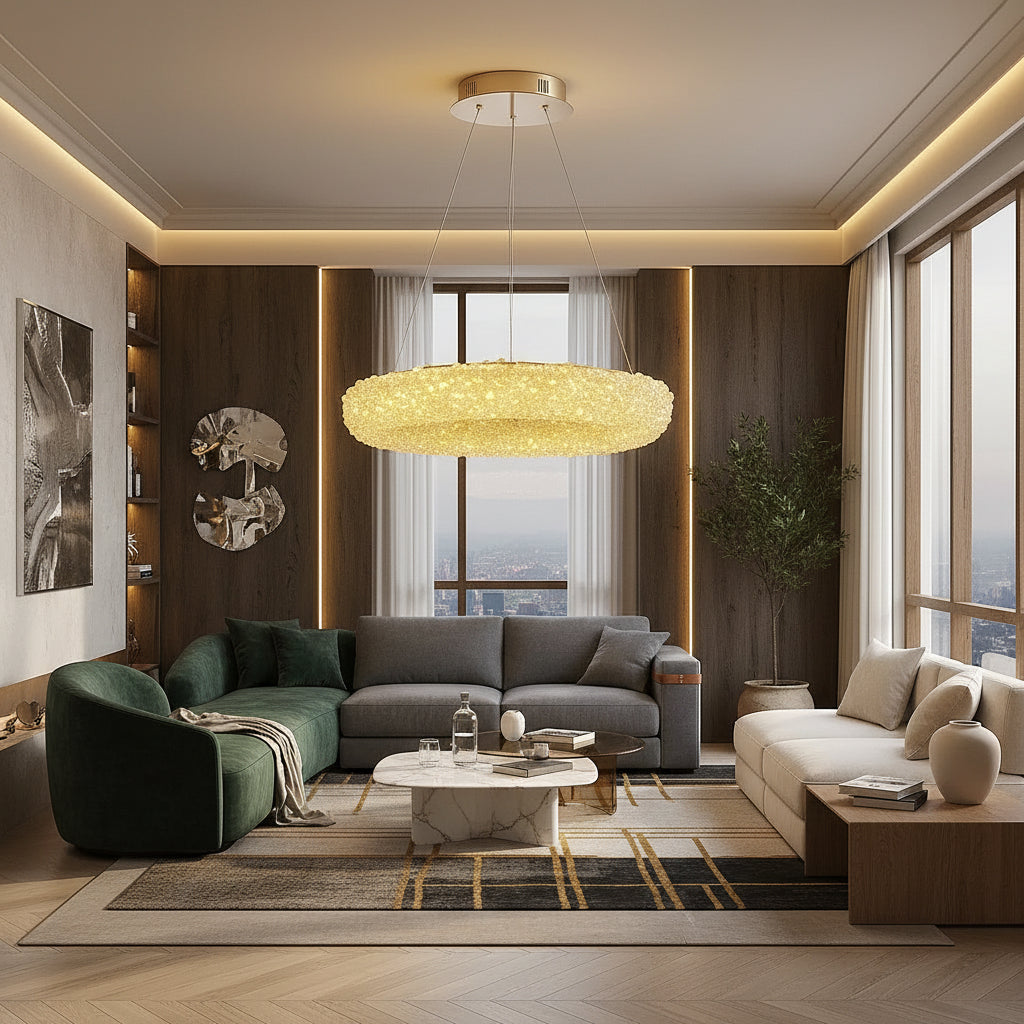 Lustra LED Suspendata ENZO Golden Sponge Cristal Echivalent 300W