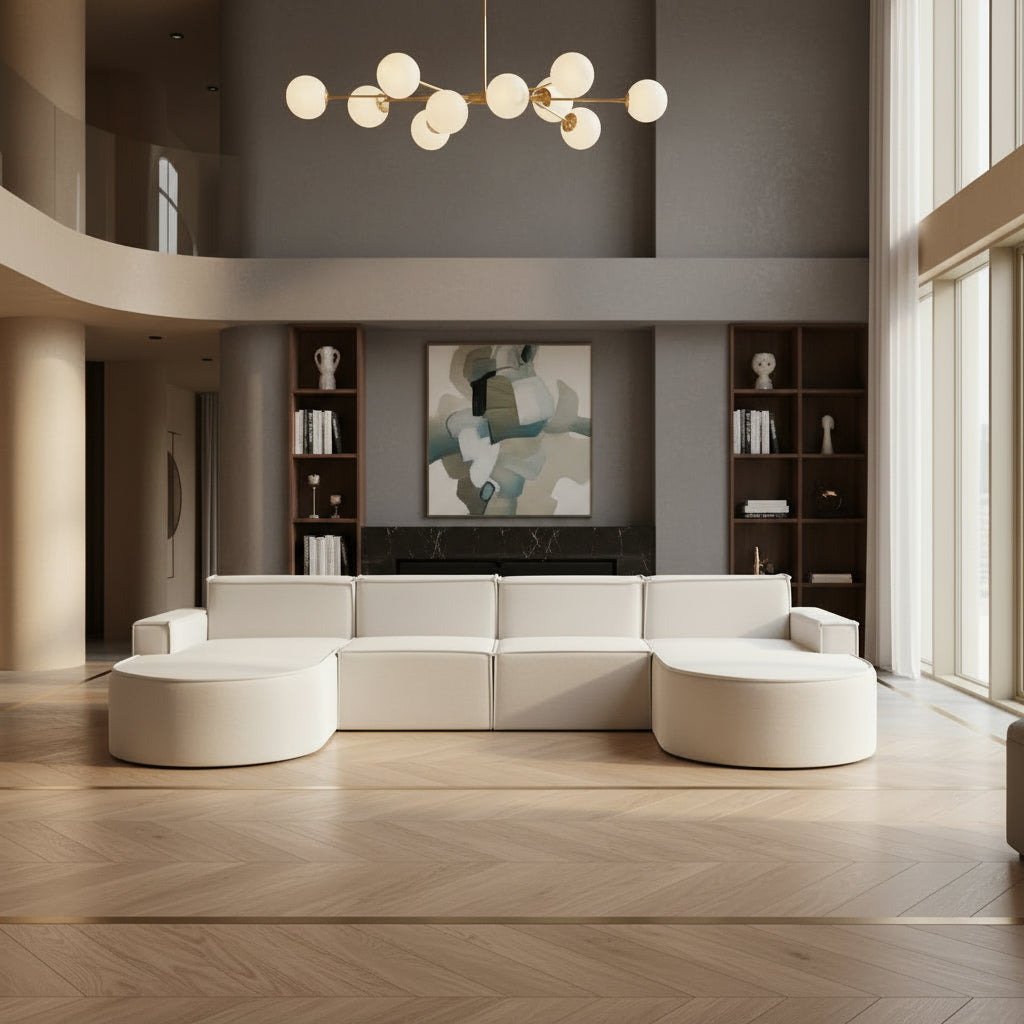 Coltar Modern Tip U Crem Deschis 390x175cm Resigilat