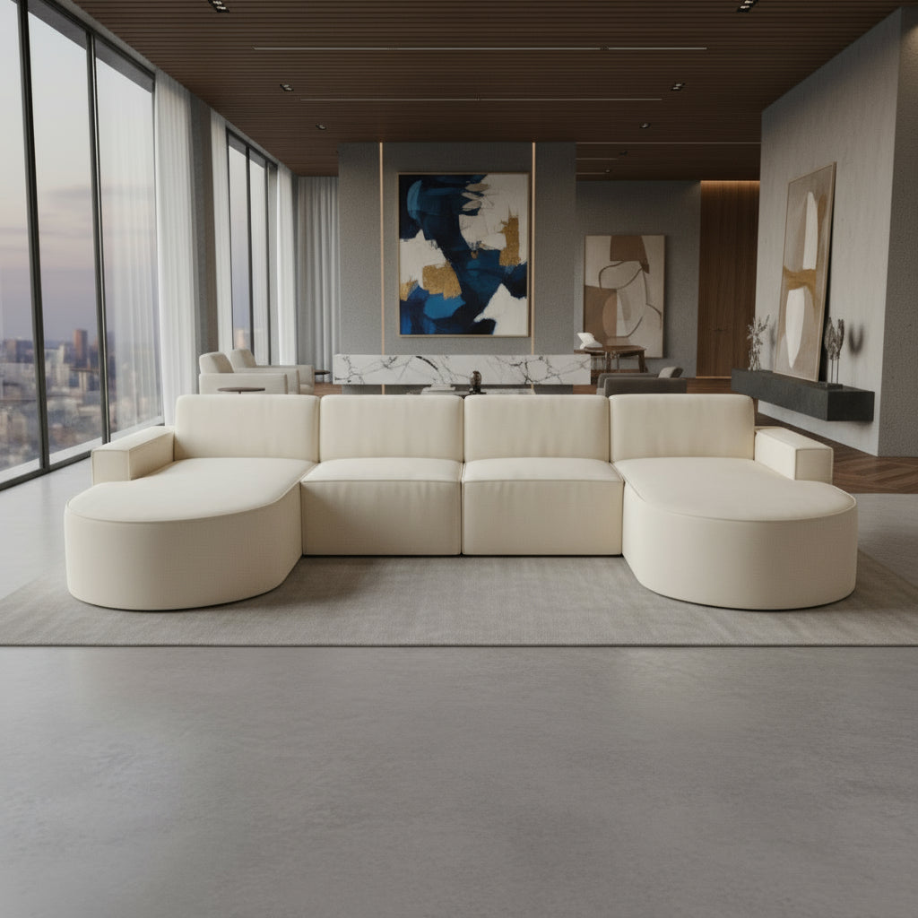 Coltar Modern Tip U Crem Deschis 390x175cm Resigilat