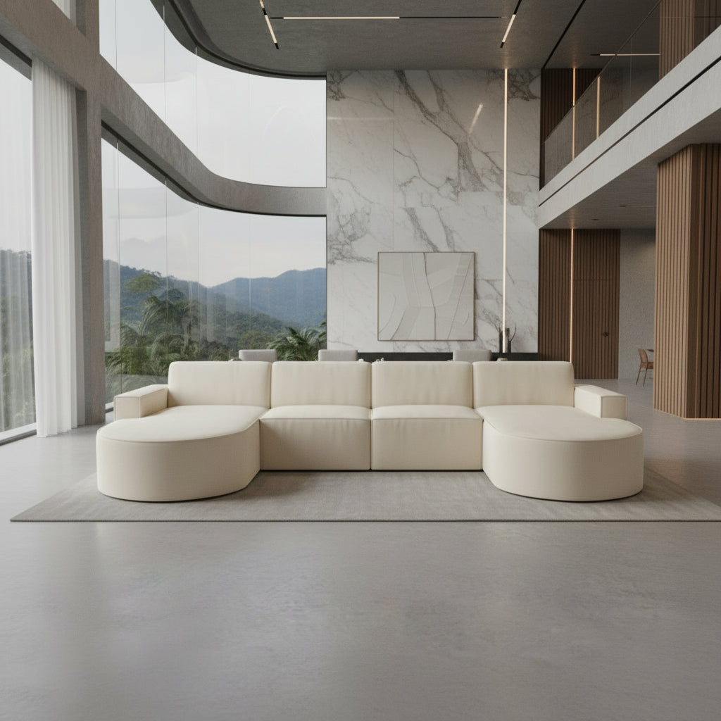 Coltar Modern Tip U Crem Deschis 390x175cm Resigilat