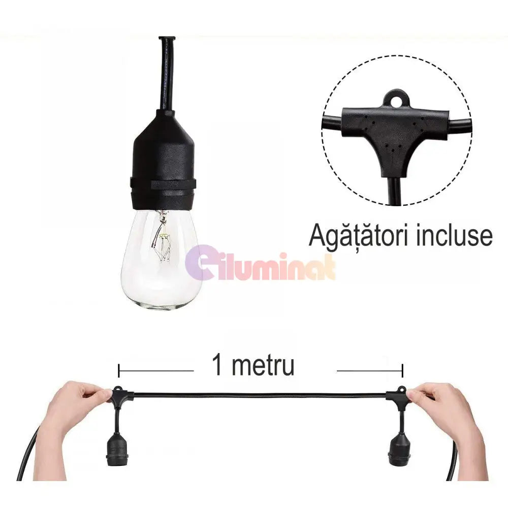 Ghirlanda Luminoasa Cu Pendule 10M / 15Xe27 Interconectabil Bulb Strip