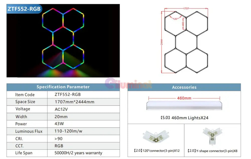 Honeycomb Led Hexagon Luminos Rgb Smart 244Cm X 170Cm Honeycomb Lights