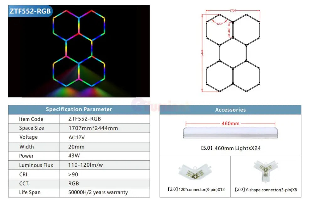 Honeycomb Led Hexagon Luminos Rgb Smart 244Cm X 170Cm Honeycomb Lights
