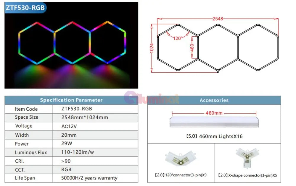 Honeycomb Led Hexagon Luminos Rgb Smart 250Cm X 100Cm Honeycomb Lights