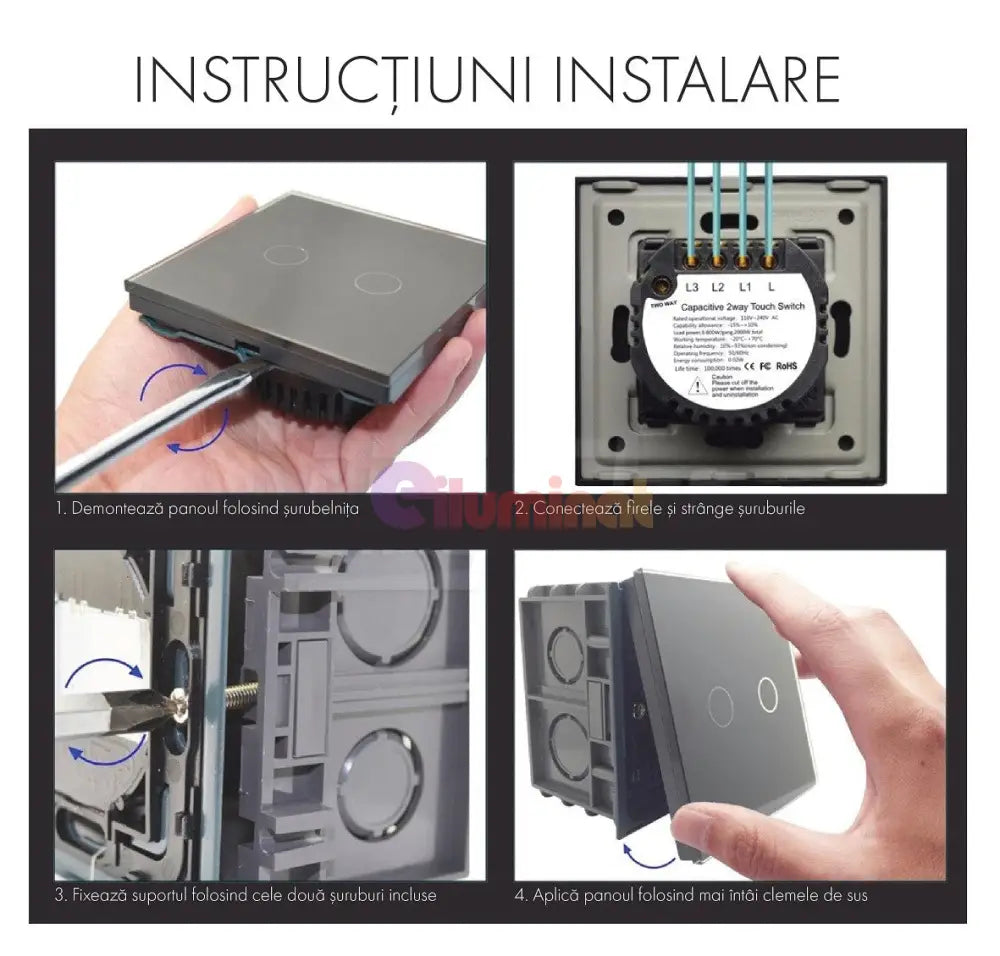 Intrerupator Cap Scara - Cruce Dublu Cu Touch Din Sticla