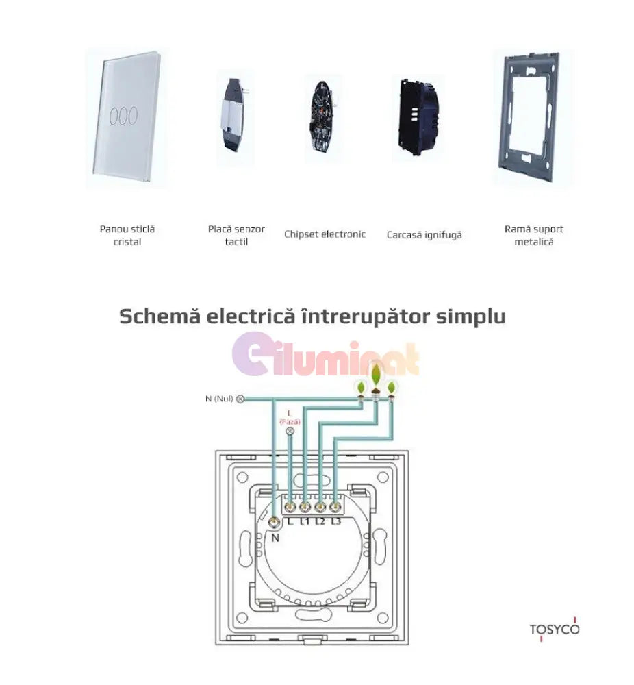 Intrerupator Cap Scara - Cruce Simplu Cu Touch Din Sticla