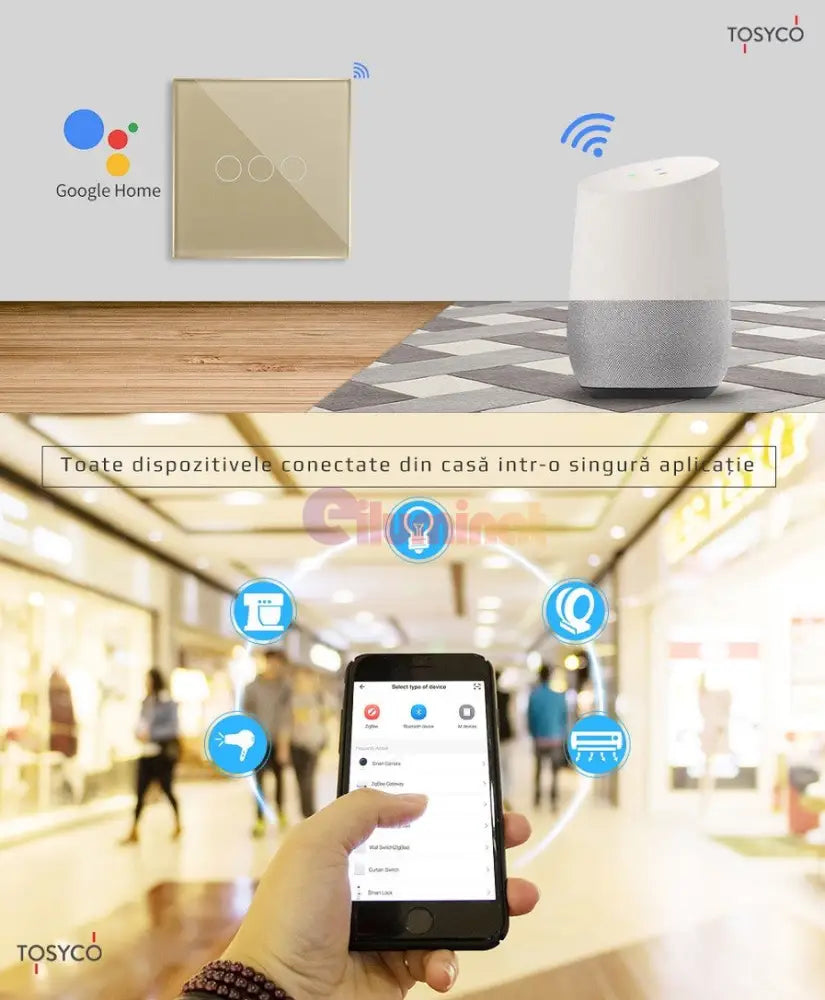 Intrerupator Triplu Wifi Cu Touch Din Sticla