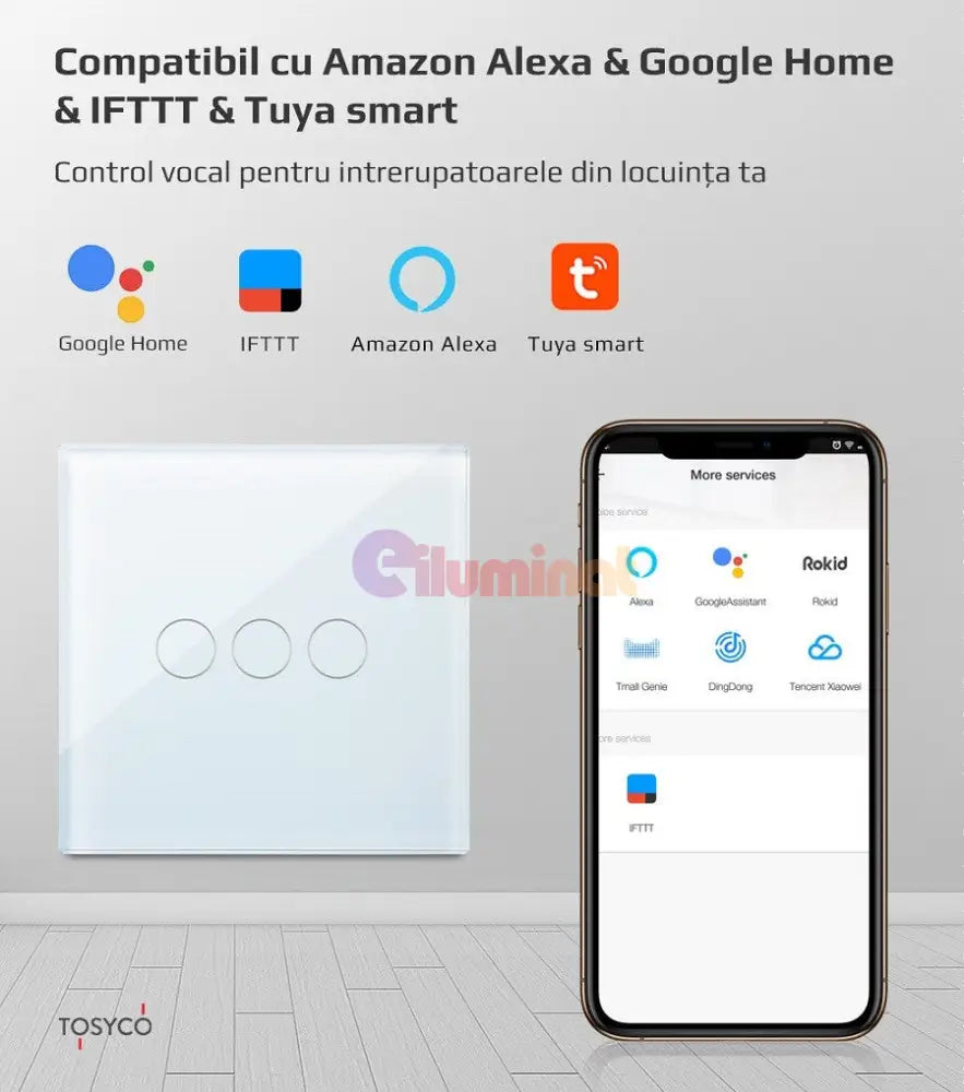 Intrerupator Triplu Wifi Cu Touch Din Sticla