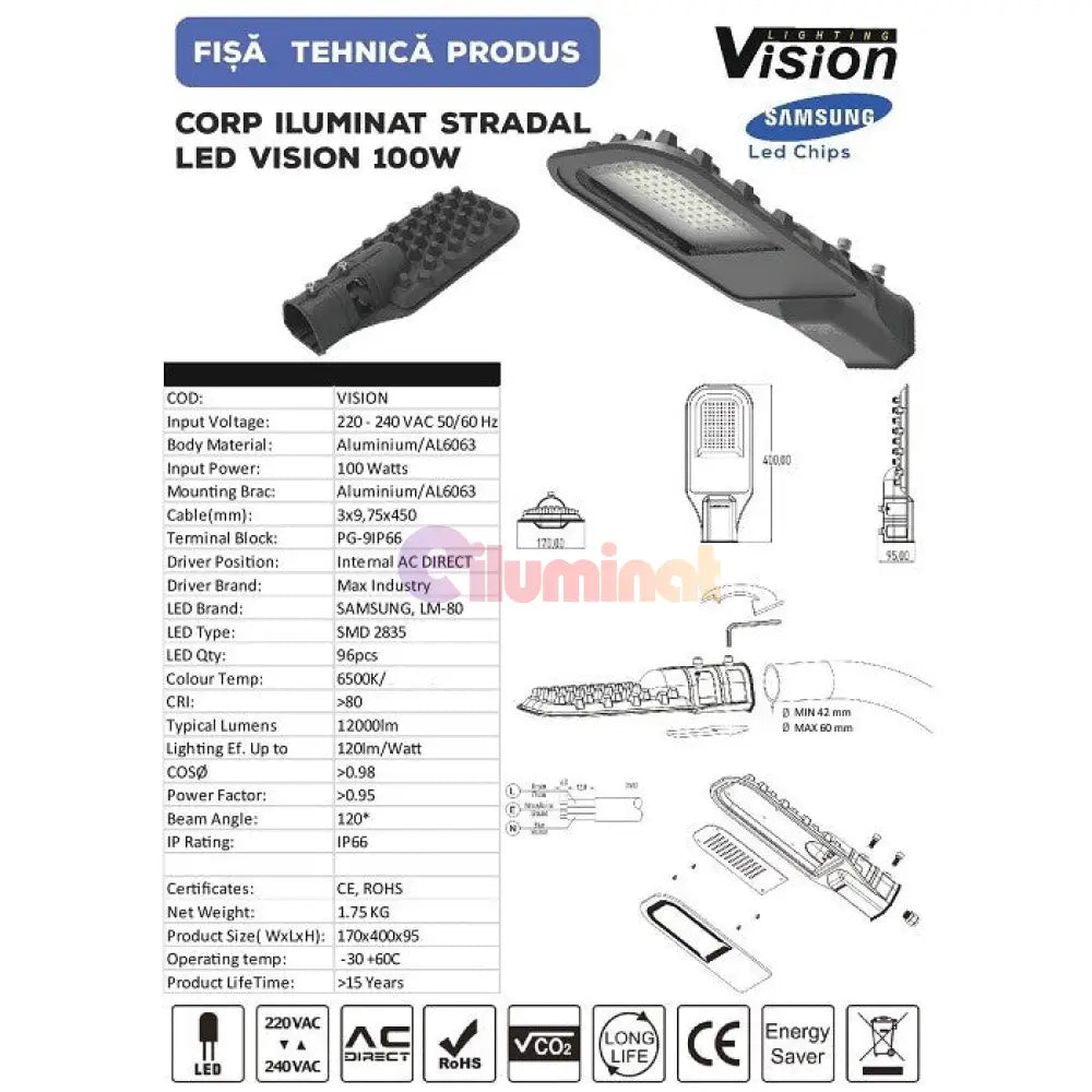 Lampa Led 100W Iluminat Stradal Chip Samsung 12.000 Lm Street Light