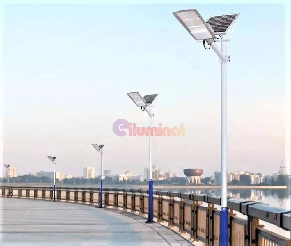 Lampa Led 100W Iluminat Stradal Solara Cu Brat Inclus Telecomanda Street Light