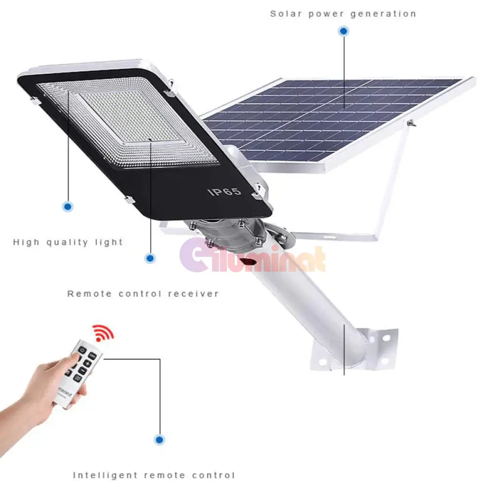 Lampa Led 100W Smd Iluminat Stradal Solara Cu Brat Inclus Telecomanda Solar Lamp