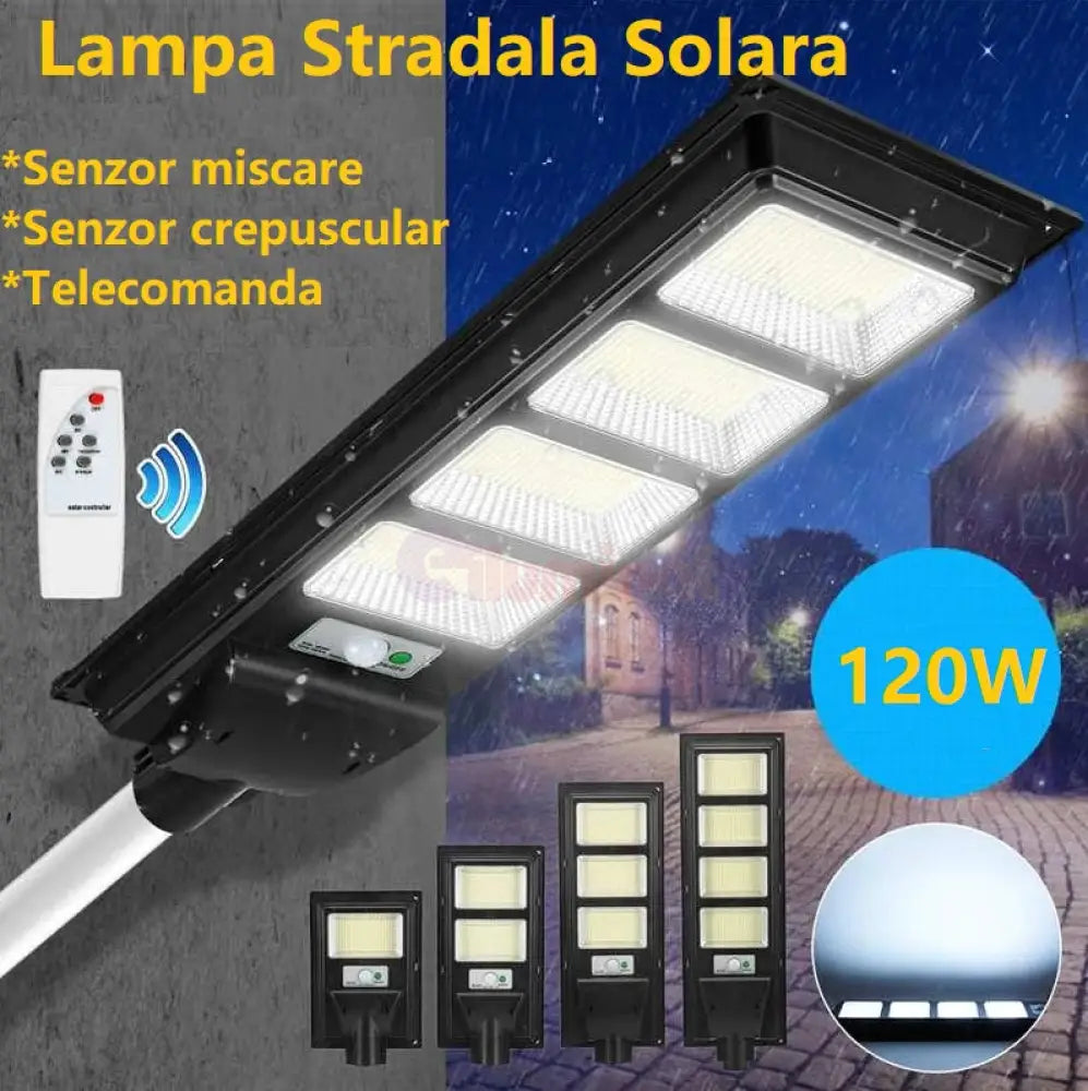 Lampa Led 120W Solara Slim Senzor Miscare + Telecomanda Street Light