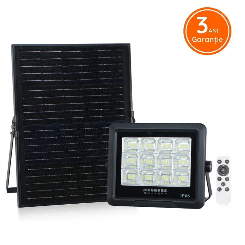 Proiector Led 150W Premium Cu Panou Solar Monocristaline Plus Telecomanda Led Flood Light