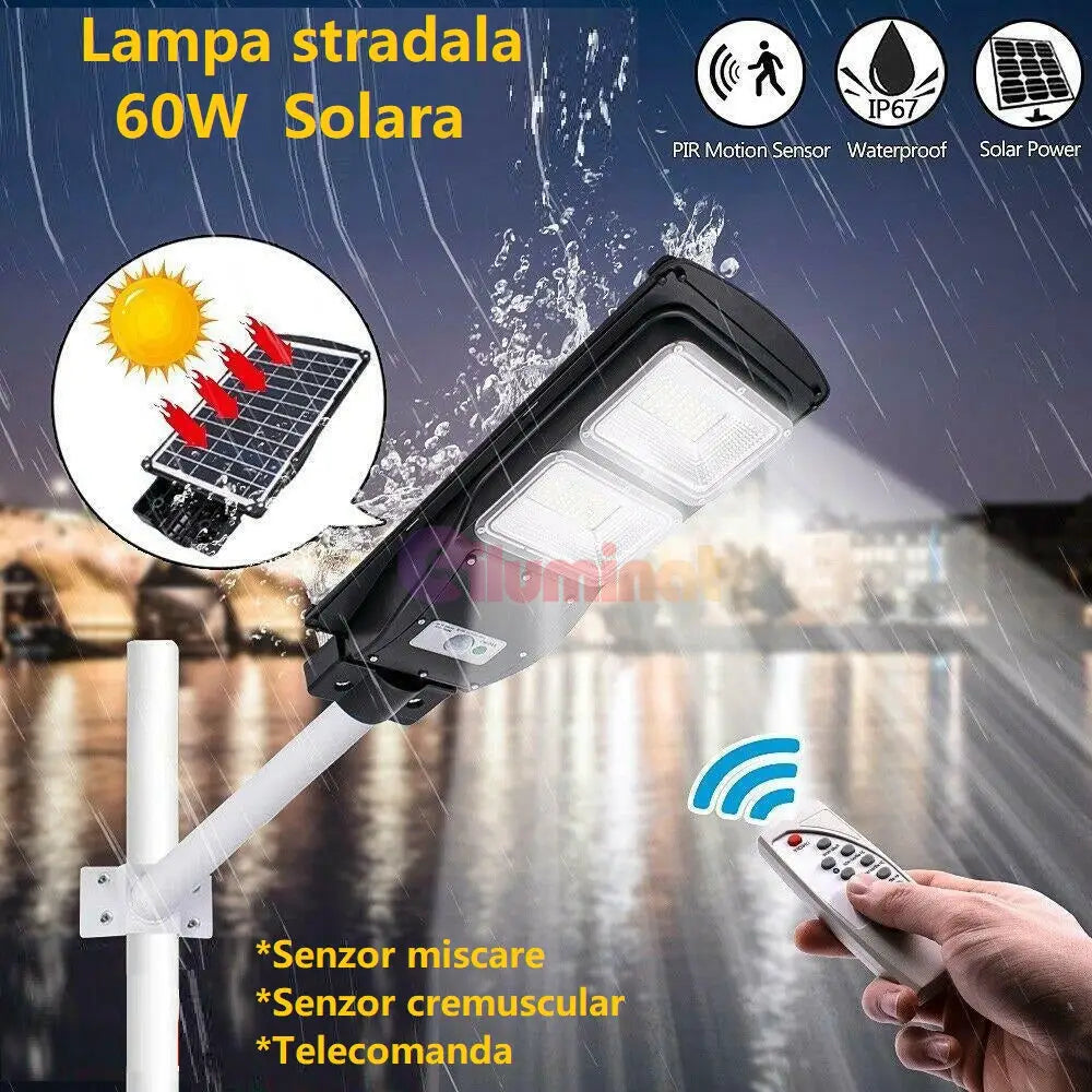 Lampa Led 60W Solara Slim Senzor Miscare + Telecomanda Solar Lamp