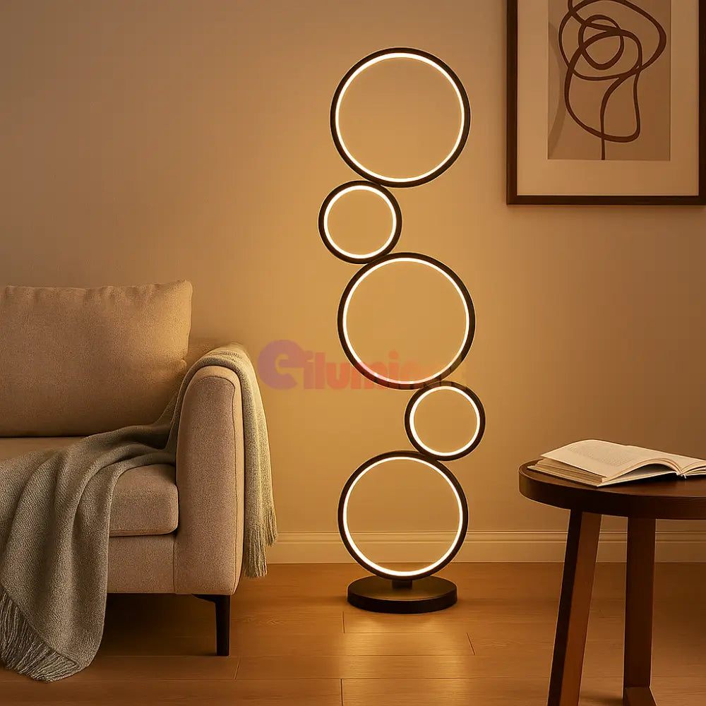 Lampadar LED 100CM 50W Rings Black 3Functii de Lumina floorlamp