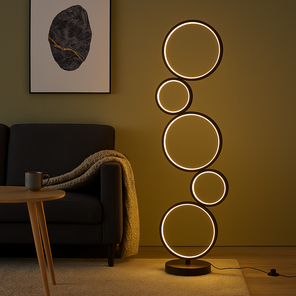 Lampadar LED 100CM 50W Rings Black 3Functii de Lumina floorlamp